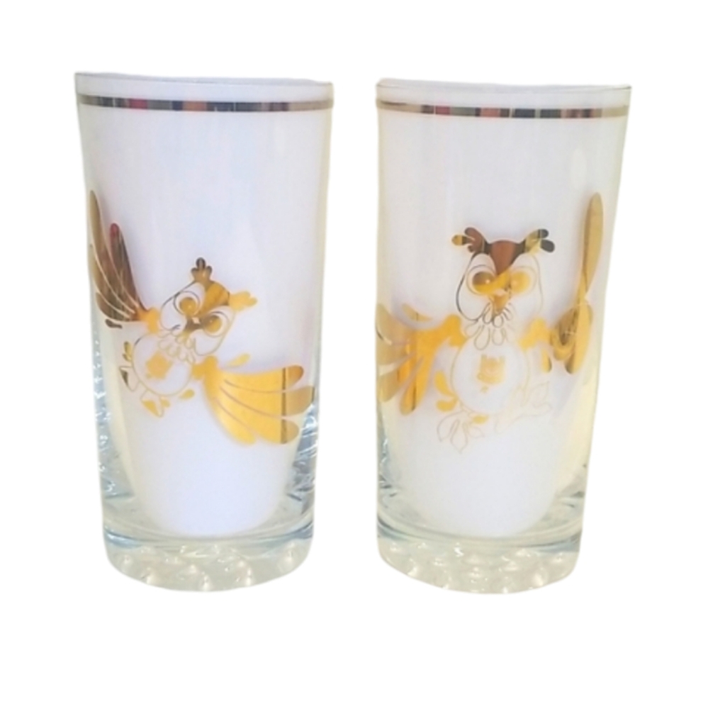 Vintage Pair of FISU World University Olympic Games Mascot Gold Owl Highball
